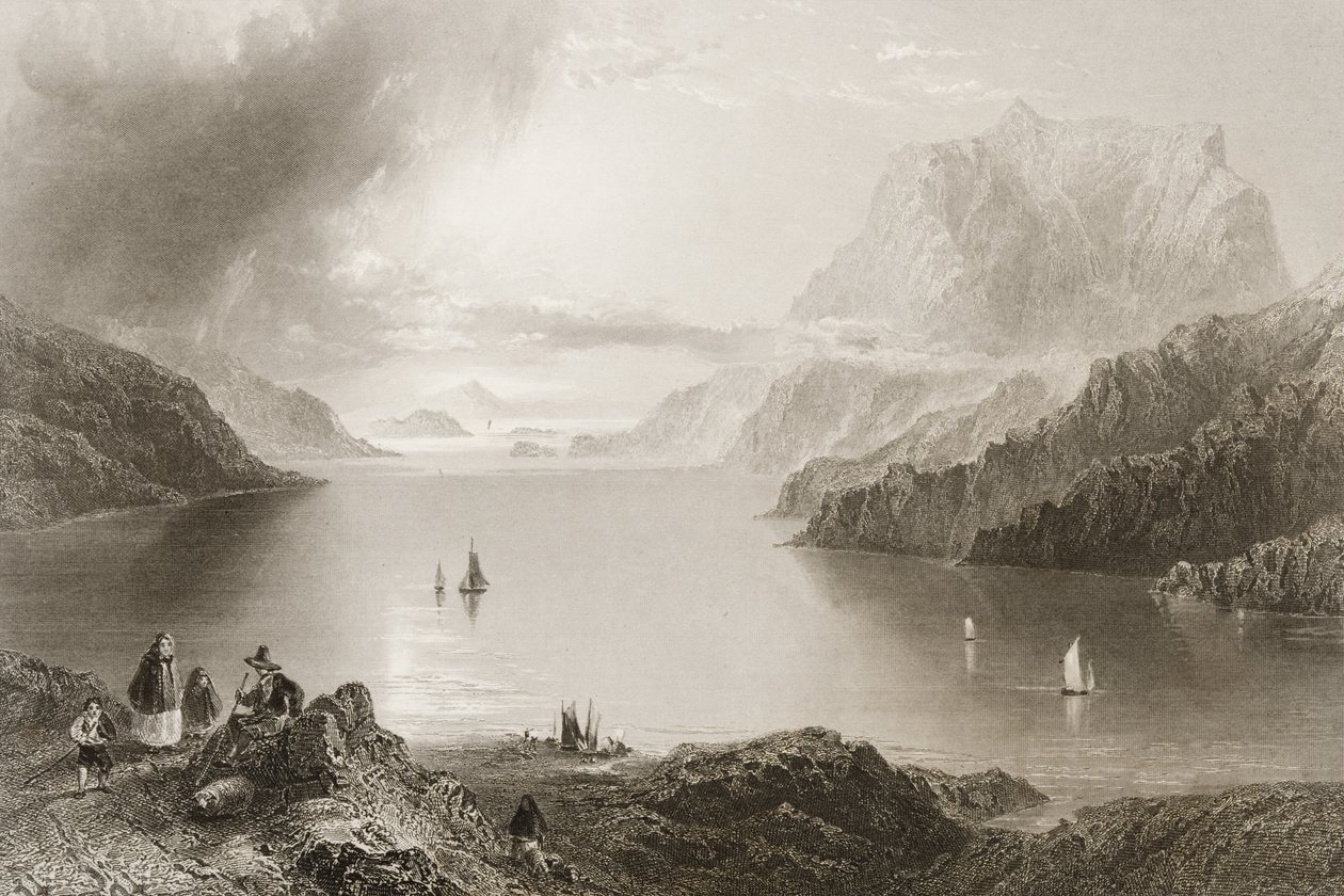 ジョージヴァーチュー作「アイルランドの風景と古代」（1860年代）のゴールウェイ州、コネマラ、コネマラのイーグルマウンテン 作： ウィリアム・ヘンリー・バートレット