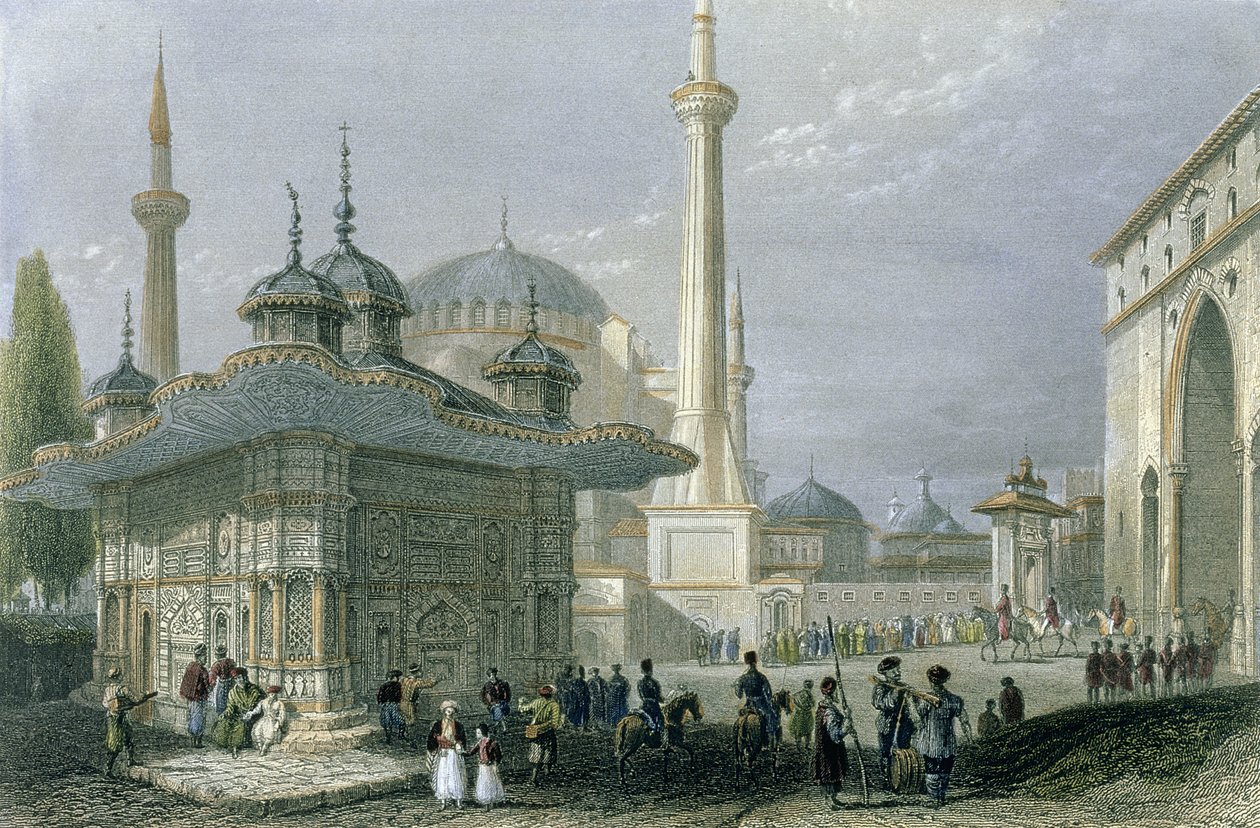 イスタンブールの聖ソフィアの噴水と広場、T。ハイアムの彫刻、1850年頃（アクアチント） 作： ウィリアム・ヘンリー・バートレット