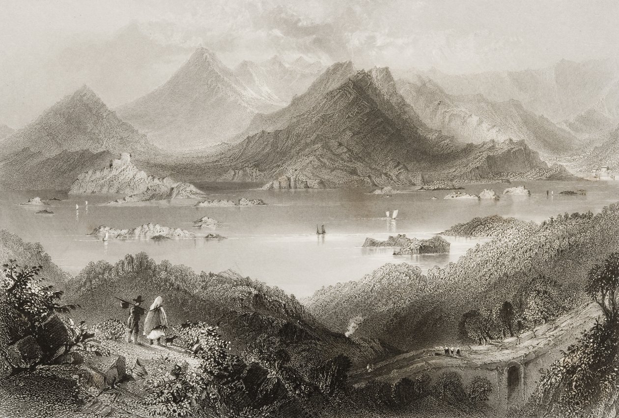1860年代のジョージ・バーチューによる「アイルランドの風景と古代」からのアイルランド、コーク州グレンギャリフ 作： ウィリアム・ヘンリー・バートレット