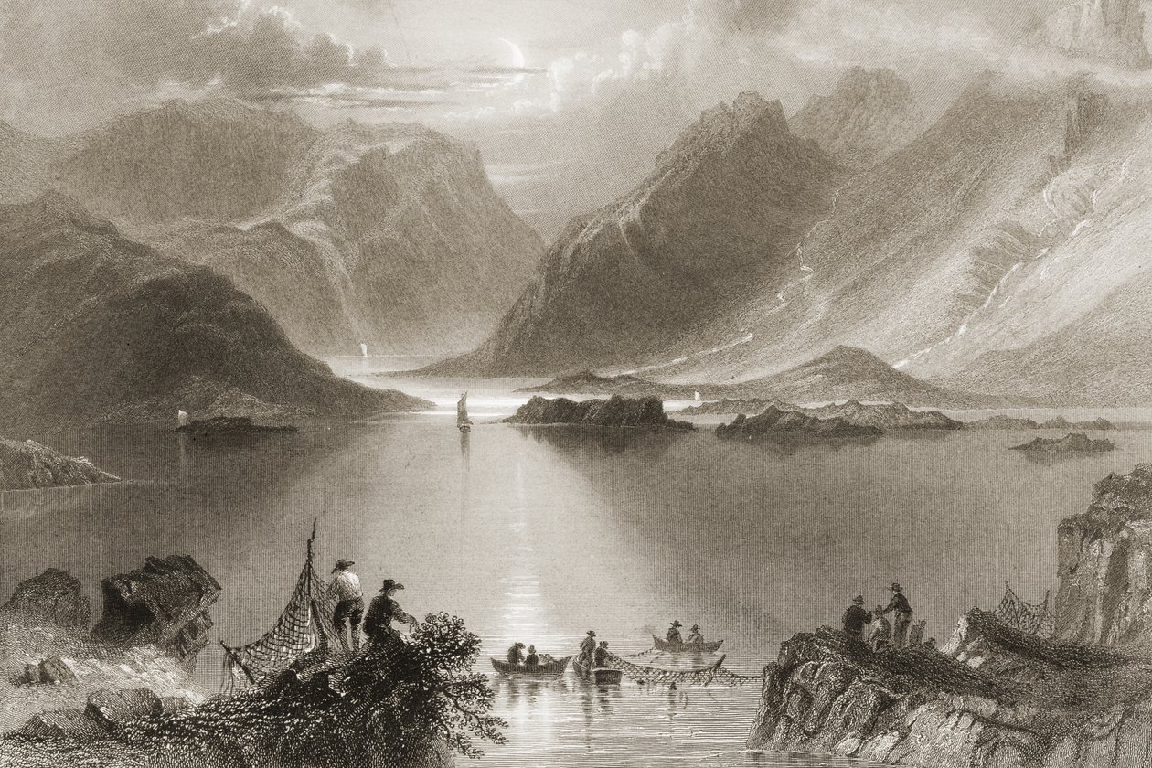 ジョージ・バーチュー作「アイルランドの風景と古代」（1860年代）のキラリーハーバー、メイヨー州、アイルランド 作： ウィリアム・ヘンリー・バートレット