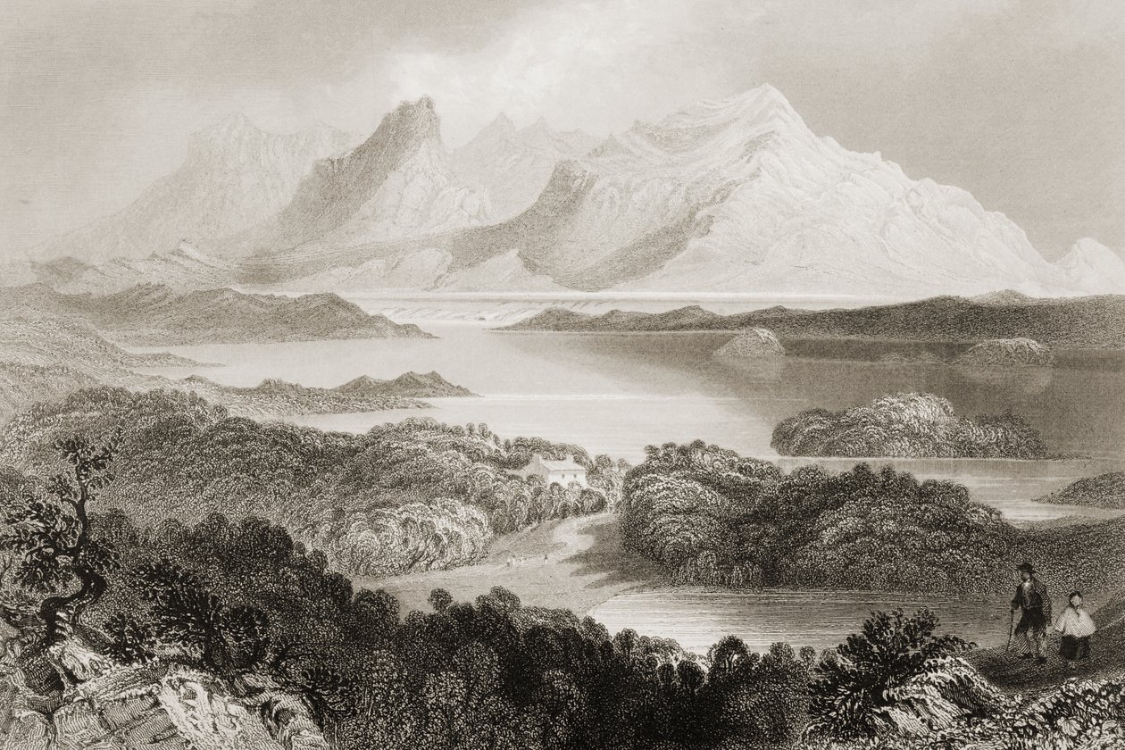 1860年代のジョージ・バーチューによる「アイルランドの風景と古代」からのゴールウェイ州コネマラ、ギャロミン湖 作： ウィリアム・ヘンリー・バートレット