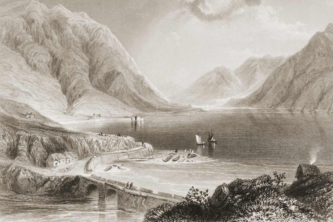 1860年代のジョージ・バーチューによる「アイルランドの風景と古代」からのリーナイン、コネマラ、ゴールウェイ州、アイルランド 作： ウィリアム・ヘンリー・バートレット