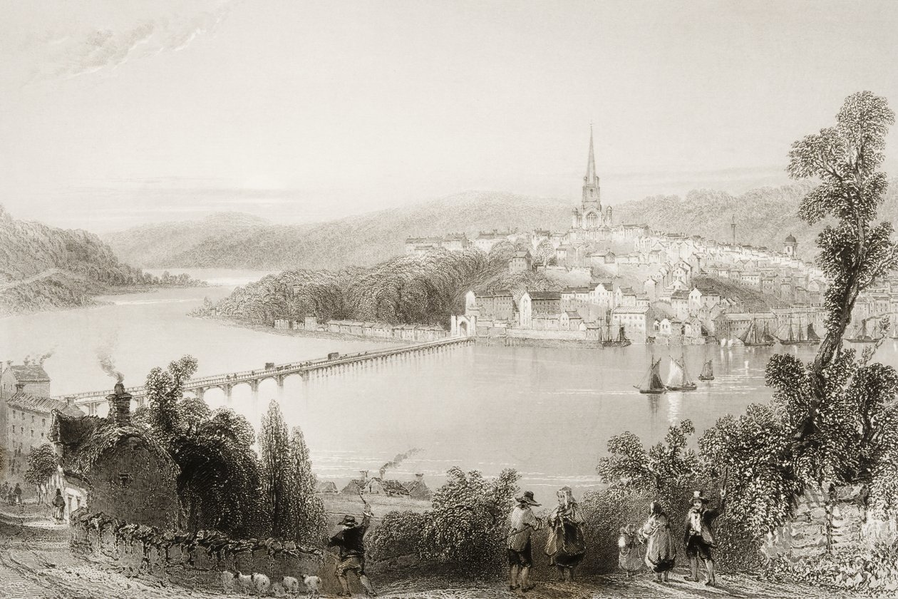 1860年代のジョージ・バーチューによる「アイルランドの風景と古代」からのロンドンデリー、北アイルランド、ロンドンデリー 作： ウィリアム・ヘンリー・バートレット