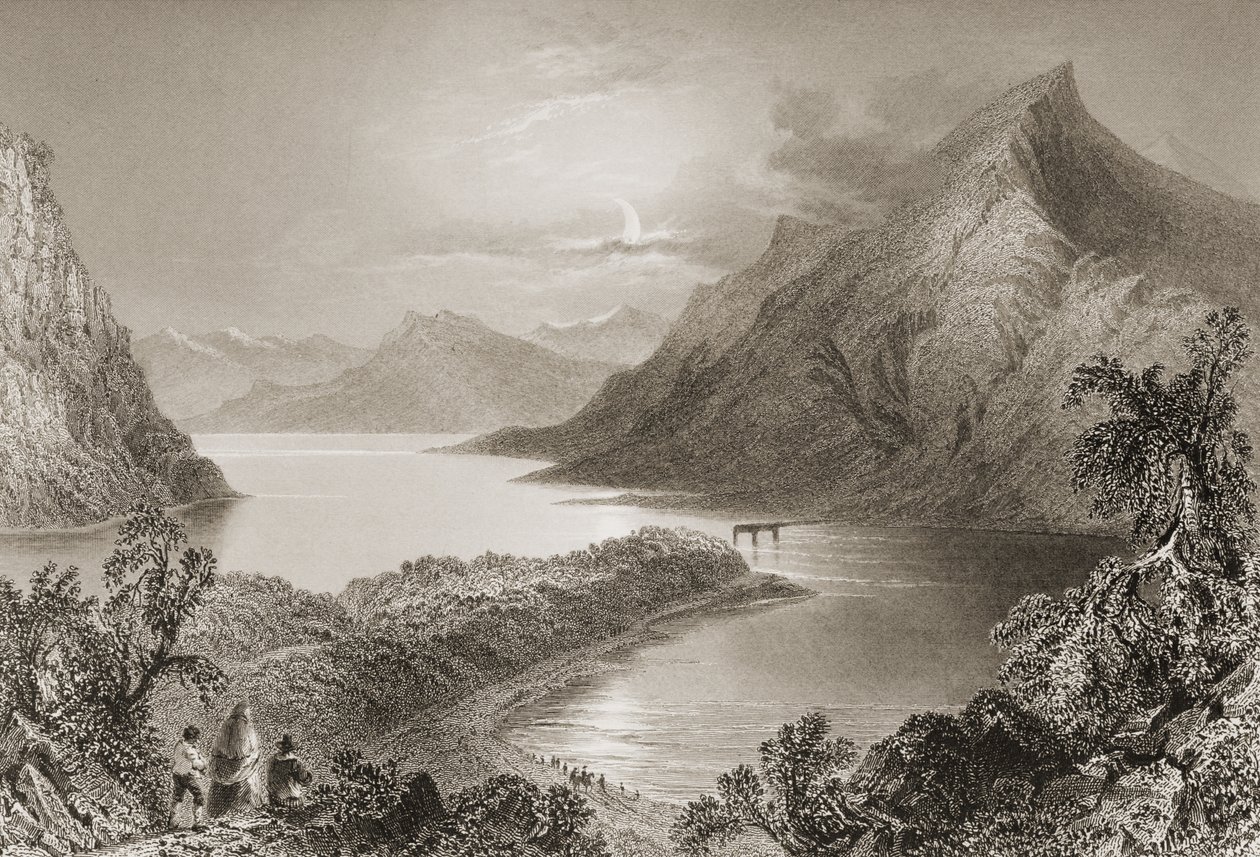 1860年代のジョージ・バーチューによる「アイルランドの風景と古代」からのゴールウェイ州コネマラのイナ湖 作： ウィリアム・ヘンリー・バートレット