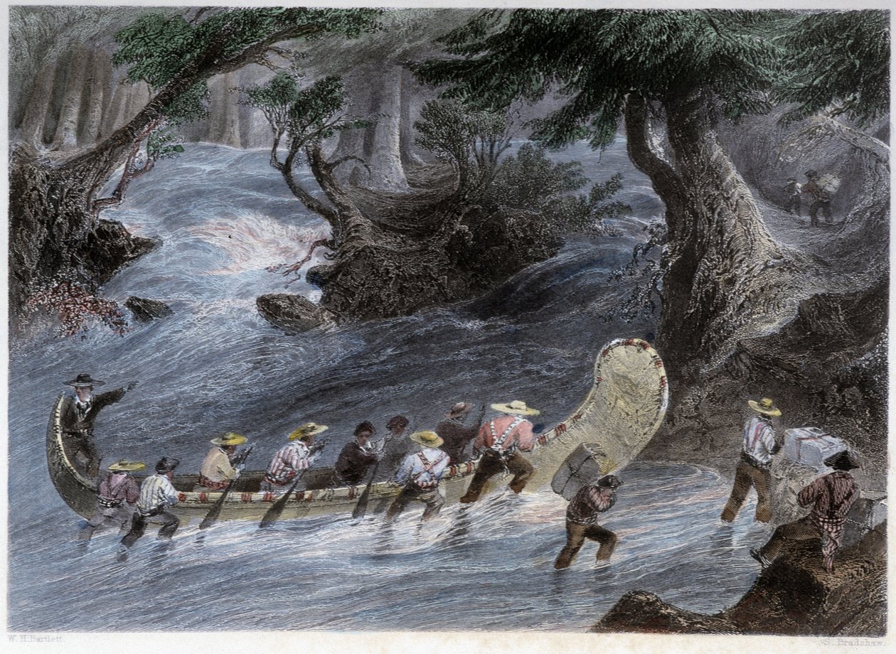 男性のカヌー乗り - Bartlett W. H. 著「Canadian scenery illustrated」に掲載。 作： ウィリアム・ヘンリー・バートレット
