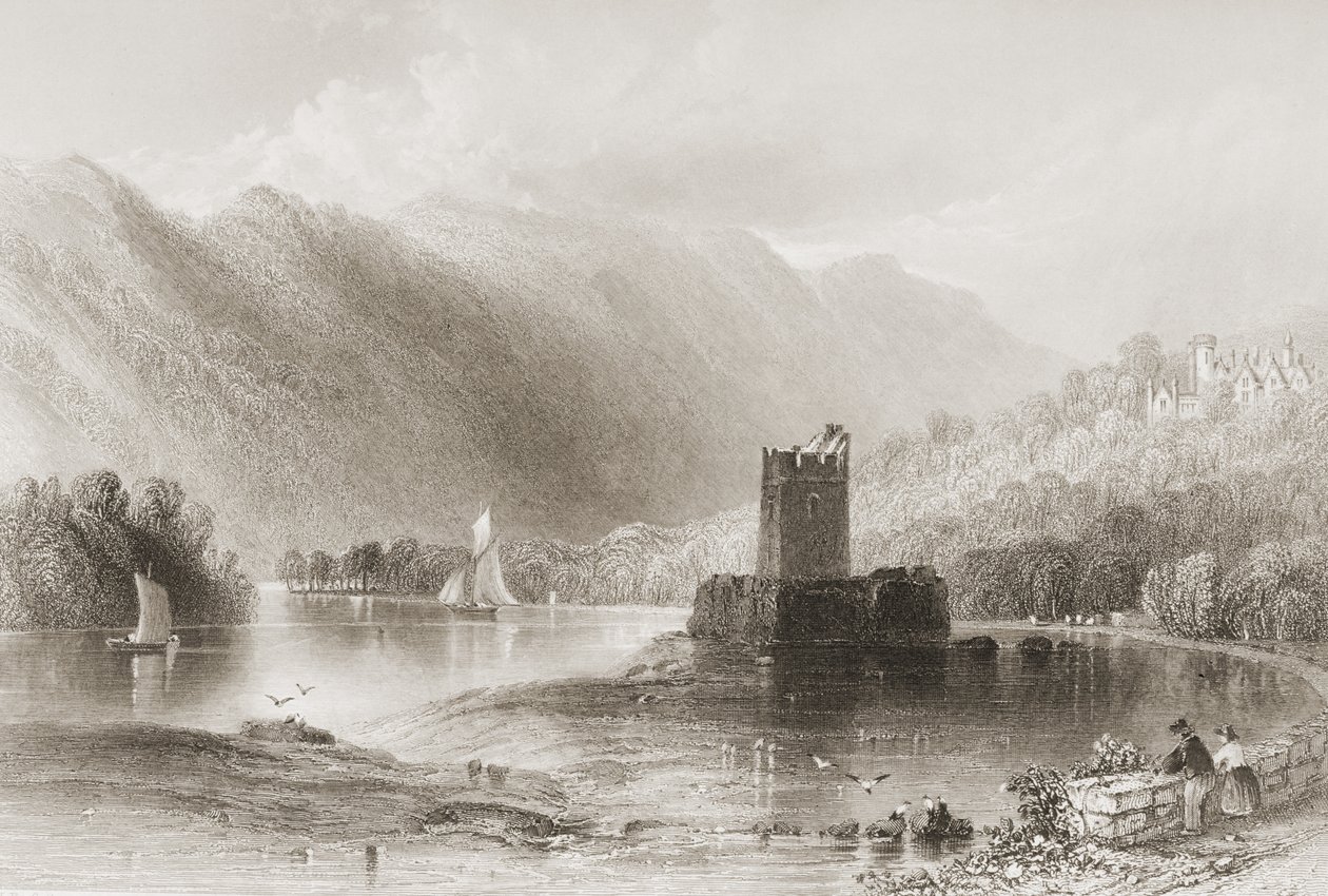 ジョージヴァーチュー作「アイルランドの風景と古代」（1860年代）より、北アイルランドのダウン郡、ナローウォーターキャッスル 作： ウィリアム・ヘンリー・バートレット