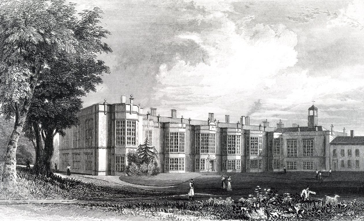 ウィリアム・ワトキンスによって彫刻された、エセックスのチェルムズフォード近くの新しいホール、1832年頃 作： ウィリアム・ヘンリー・バートレット