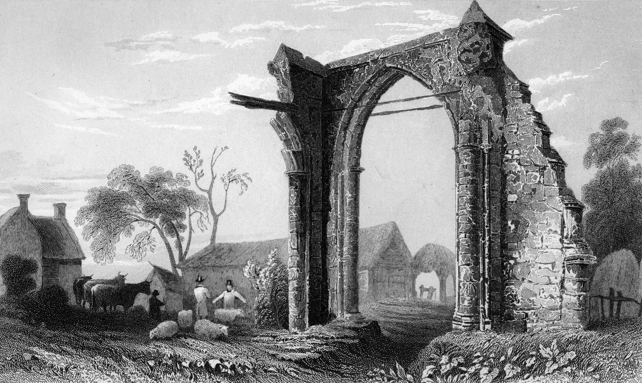 1832年、ウィリアムトムブルソンによって彫刻されたエセックスのビックナカー修道院の遺跡 作： ウィリアム・ヘンリー・バートレット
