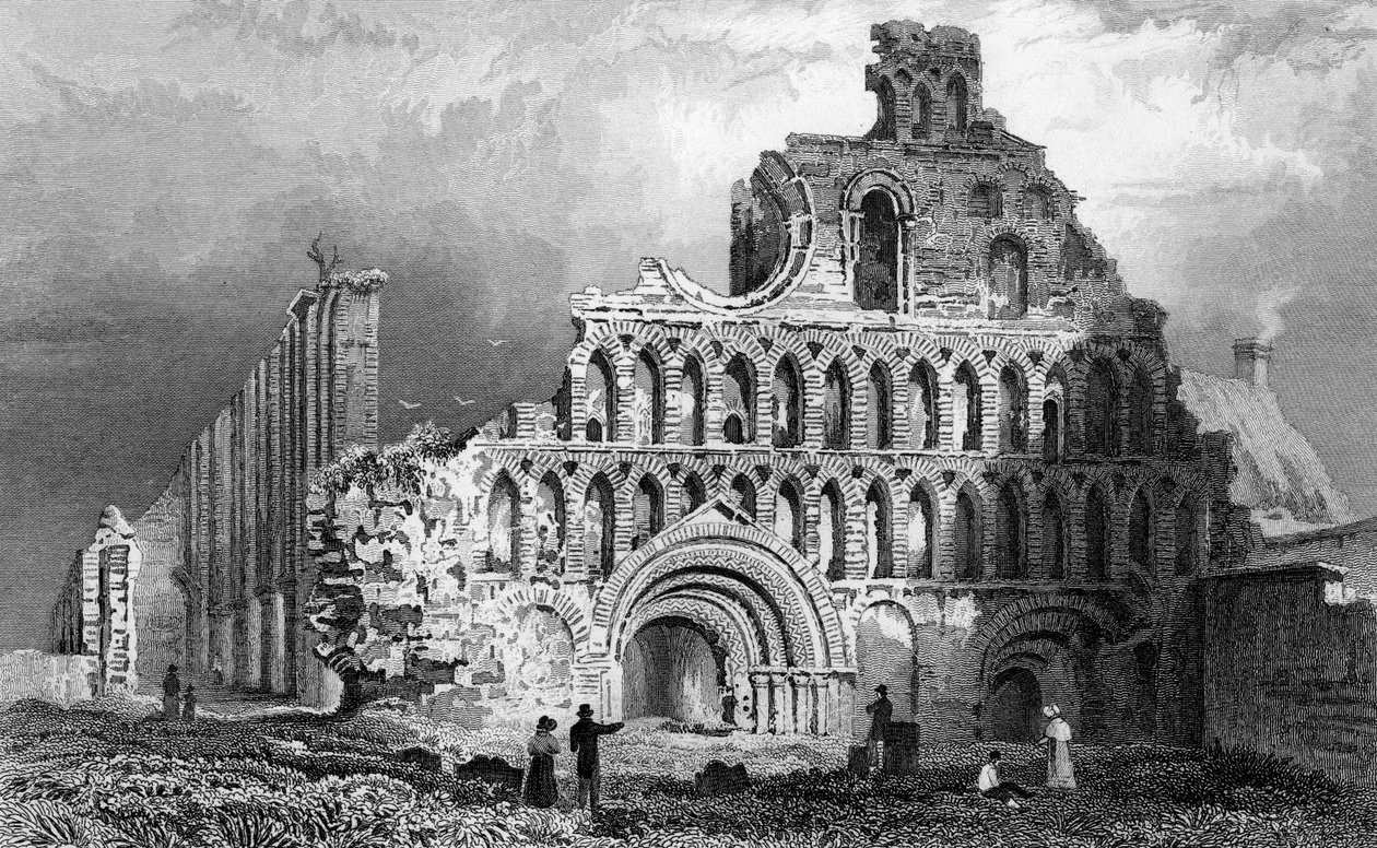 1832年にサミュエルレイシーによって彫刻された聖ボトルフ修道院、エセックス州コルチェスター 作： ウィリアム・ヘンリー・バートレット