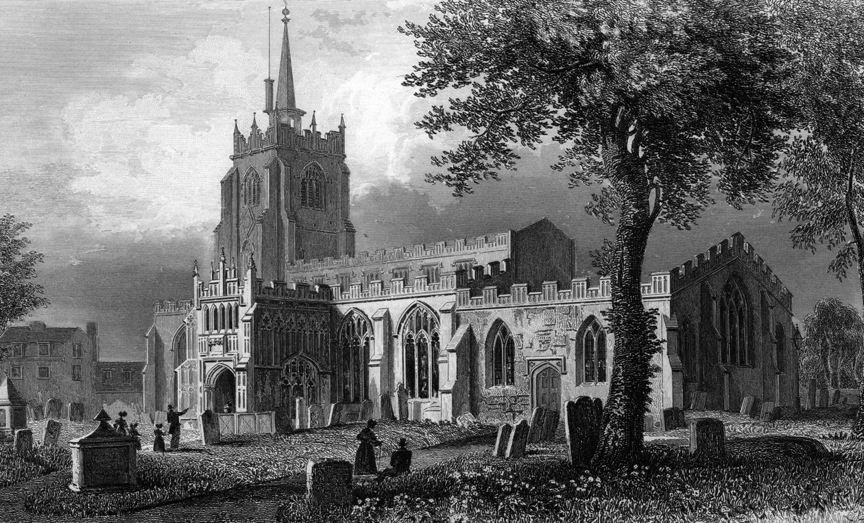 1832年、ウィリアムワトキンスによって彫刻された聖マリア教会、チェルムズフォード 作： ウィリアム・ヘンリー・バートレット