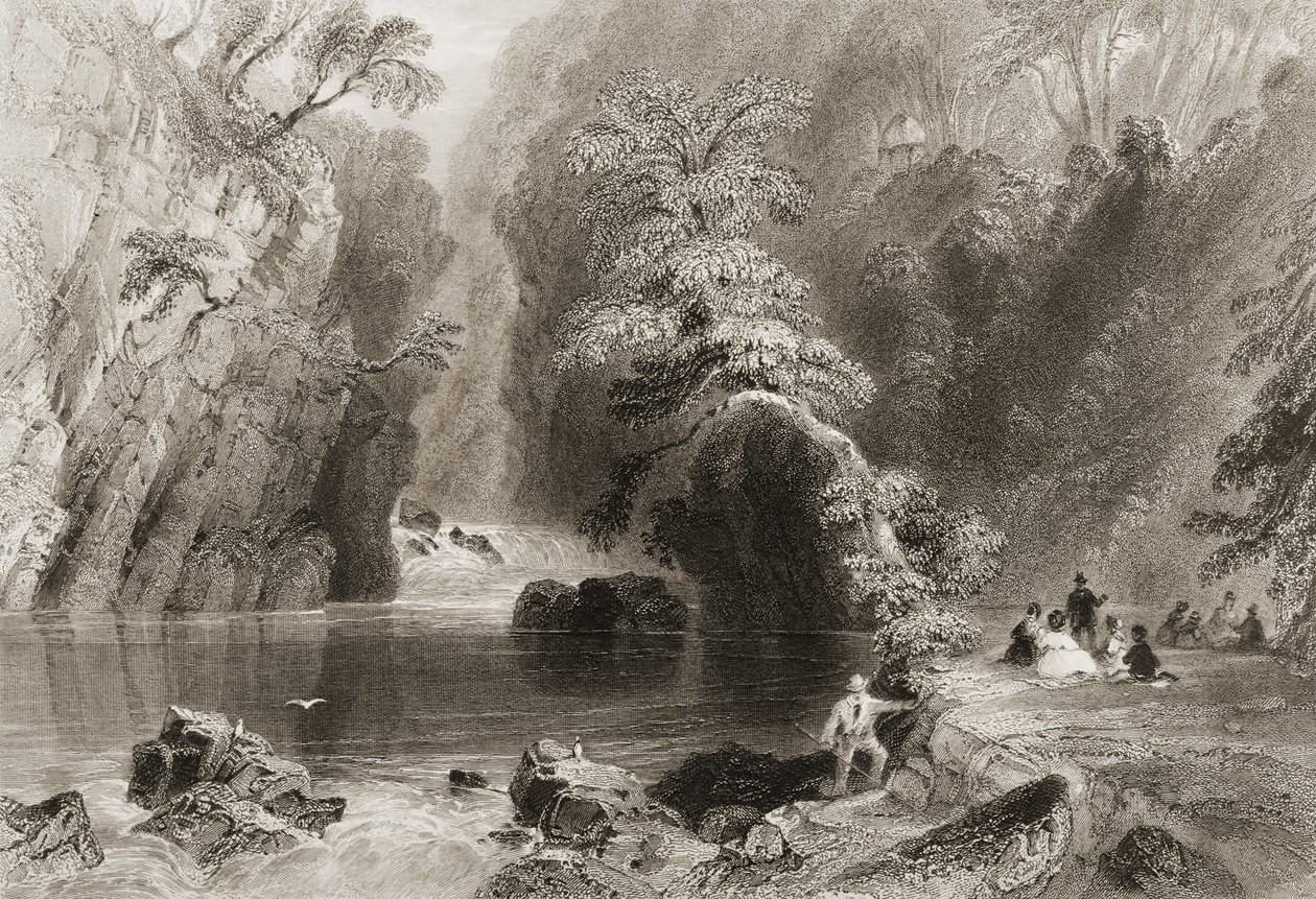 ウィックロー州ダーグルリバー、ジョージヴァーチュー著「アイルランドの風景と古代」1860年代 作： ウィリアム・ヘンリー・バートレット