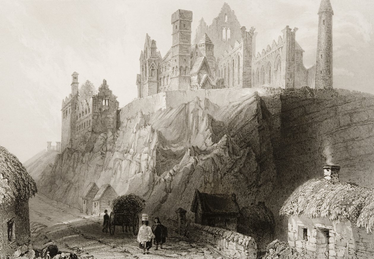 1860年代のジョージ・バーチューによる「アイルランドの風景と古代」からのアイルランド、ティペラリー州のカシェルの岩 作： ウィリアム・ヘンリー・バートレット