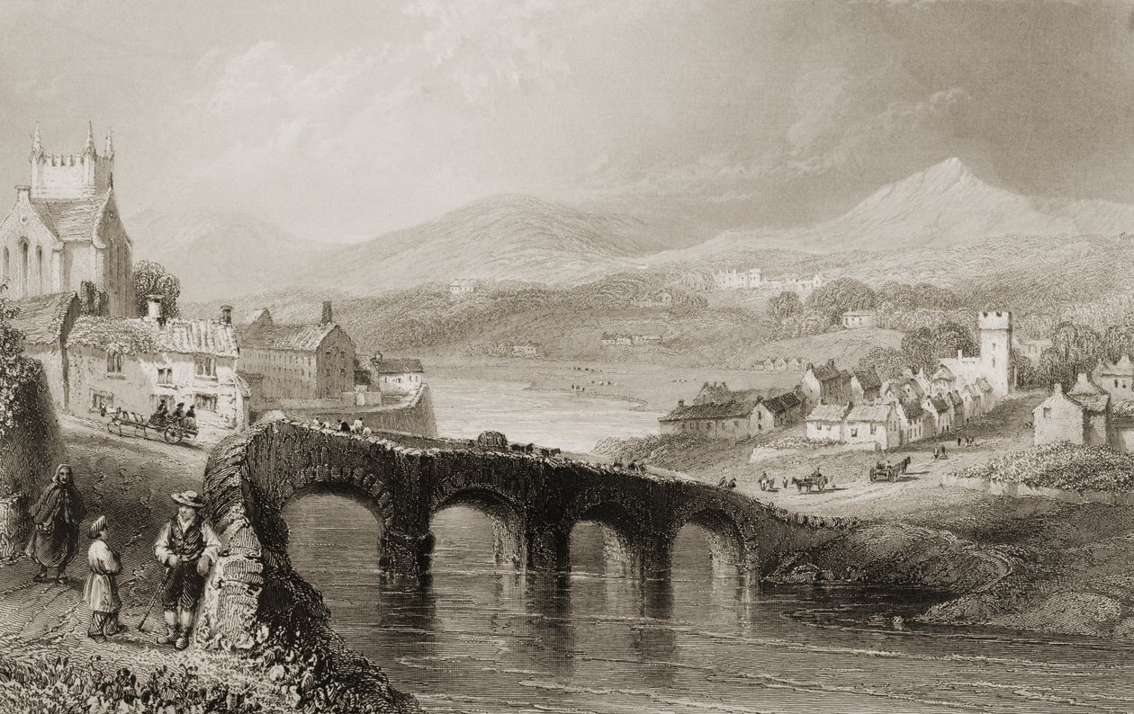 1860年代のジョージ・バーチューによる「アイルランドの風景と古代」からのアイルランド、ウィックロー州ブレイのビュー 作： ウィリアム・ヘンリー・バートレット