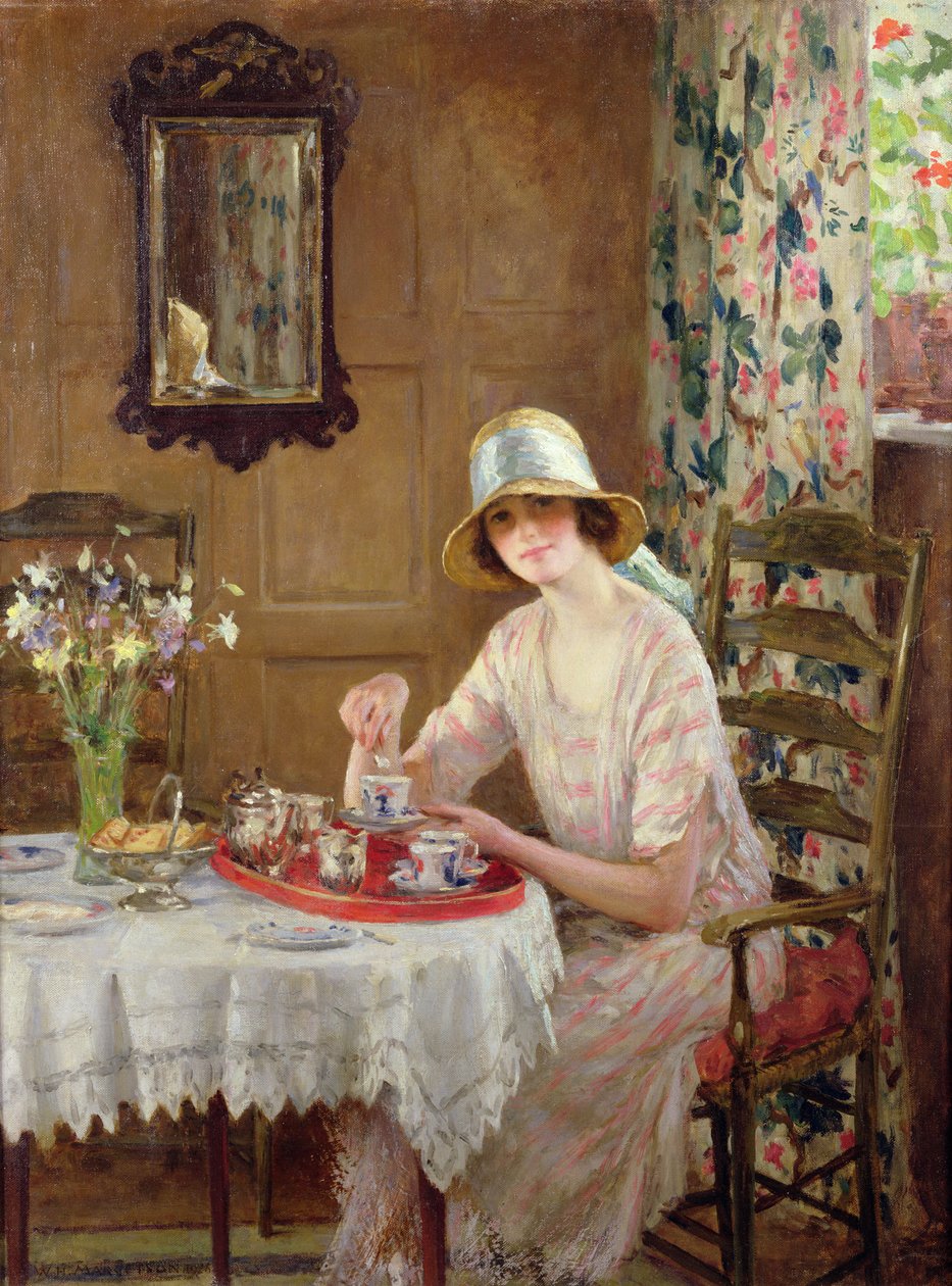 美品★リントンズ  額入り絵画 “Afternoon tea ” アフタヌーン・ティー（油彩・キャンバス）