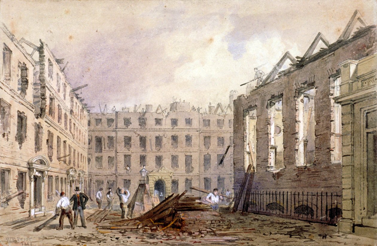 1862 年、ロンドン、ウェストミンスター、ライオンズ インの取り壊し 作： ウィリアム・ヘンリー・プライアー