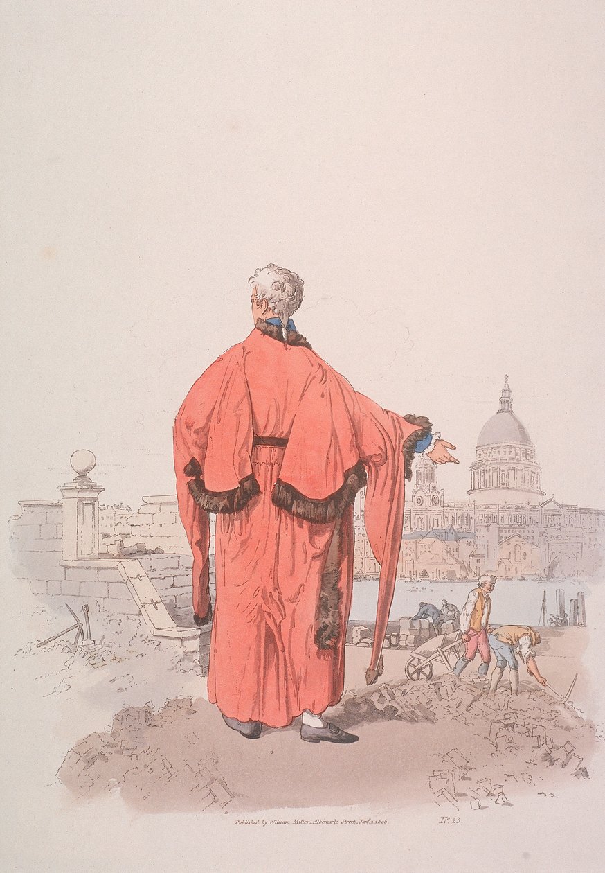 セント・ポール大聖堂を見る市民衣装の市会議員（1805年、ロンドン 作： ウィリアム・ヘンリー・パイン