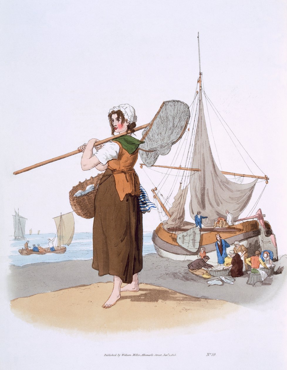 ウィリアム・ミラー発行の「イギリスのコスチューム」の女性シュリンパー、1805年 作： ウィリアム・ヘンリー・パイン