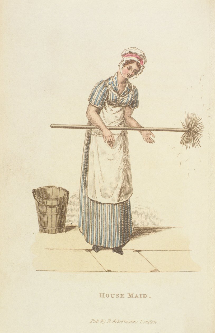 「ミニチュアの世界」、1827年の女中（印刷） 作： ウィリアム・ヘンリー・パイン
