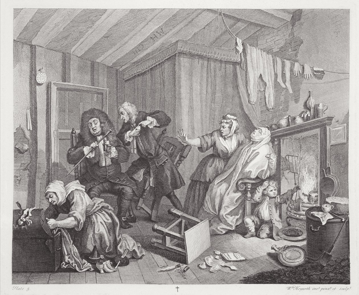1820-22年にロンドンで出版された「ウィリアムホガースのオリジナル作品と本物の作品」のハーロットの進歩、プレートV 作： ウィリアム・ホガース