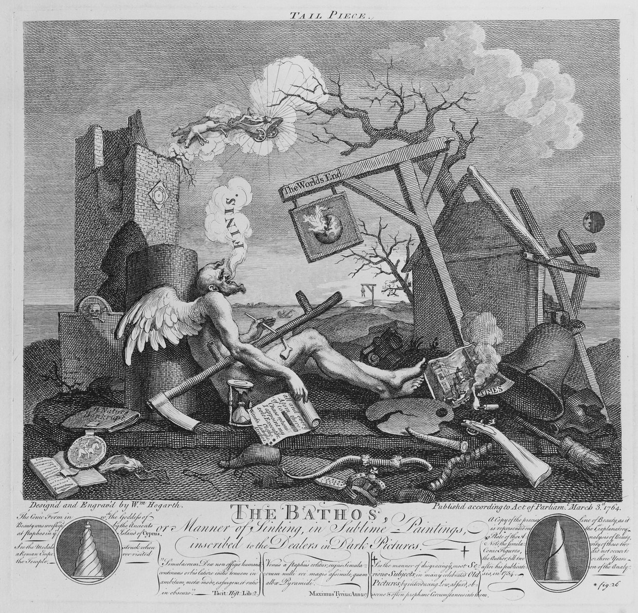 暗い絵のディーラーに刻まれた崇高な絵画にある沈没の方法、バトス、1764年 作： ウィリアム・ホガース