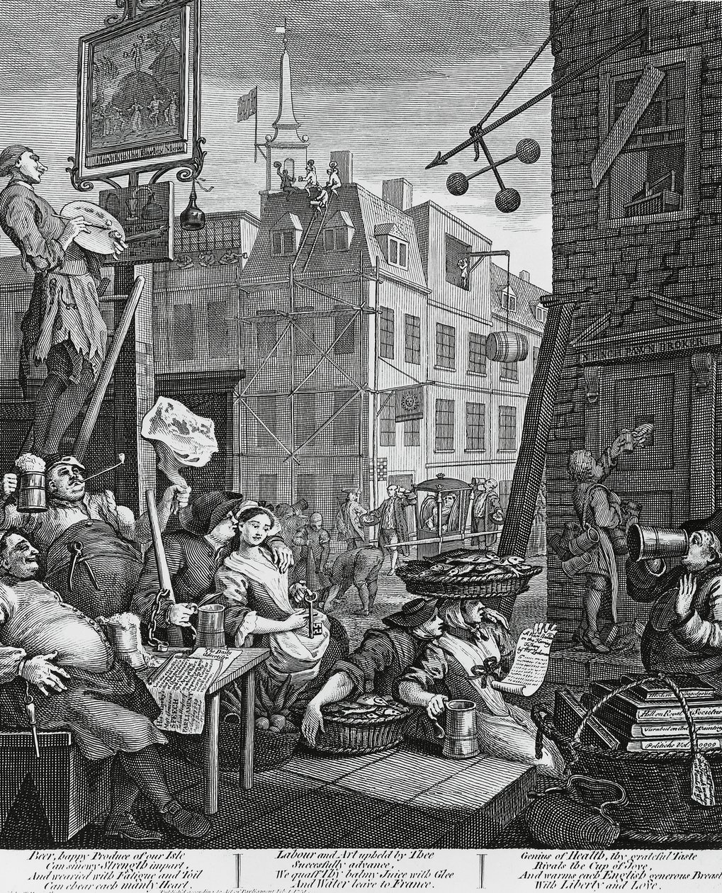 ウィリアム・ホガース（1697-1764）によるロンドンのビール通りの彫刻、イギリス 作： ウィリアム・ホガース