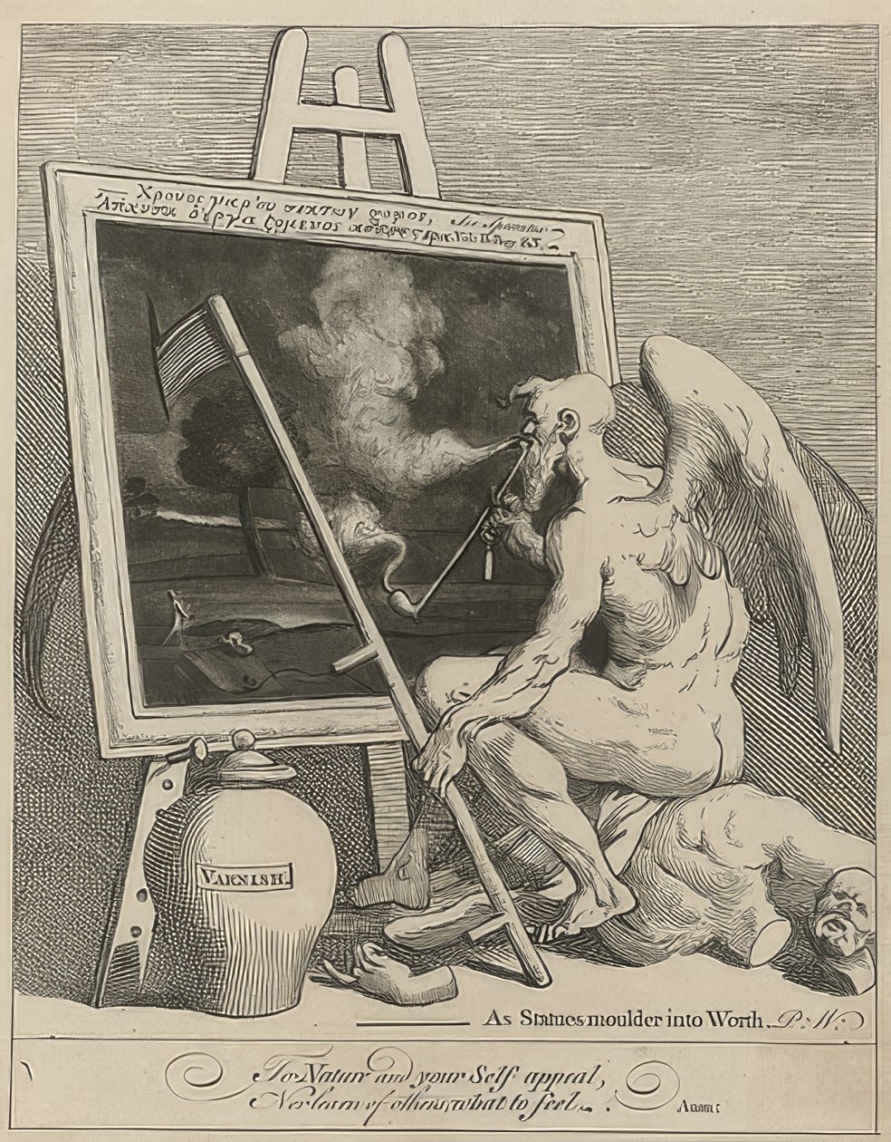 神が絵を吸う時（Time Smoking a Picture）。 1761 作： ウィリアム・ホガース