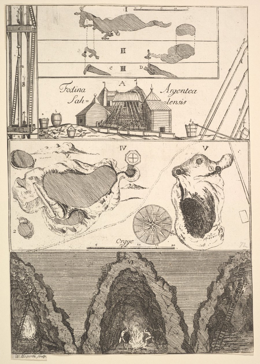 Fodina argentea Sahlensis-サラの銀鉱山-私はAubry de La Mottrayes Tra ...、1723-24から。 作： ウィリアム・ホガース