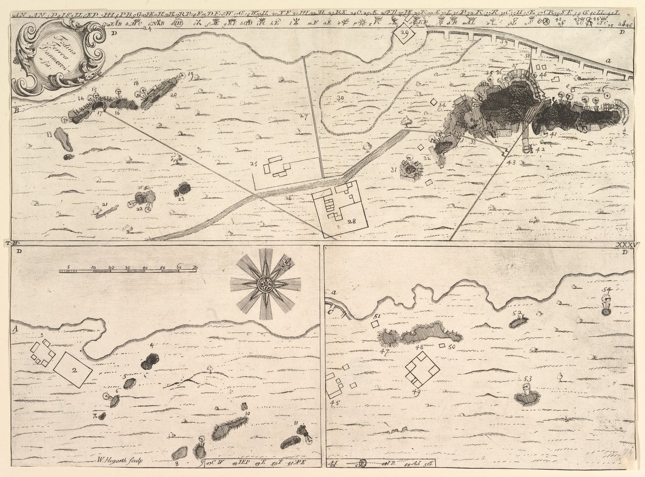 Fodina ferrea Danmorensis-La Mottrayesによるデンマークの鉄鉱山Aubryが...、1723-24を通過します。 作： ウィリアム・ホガース