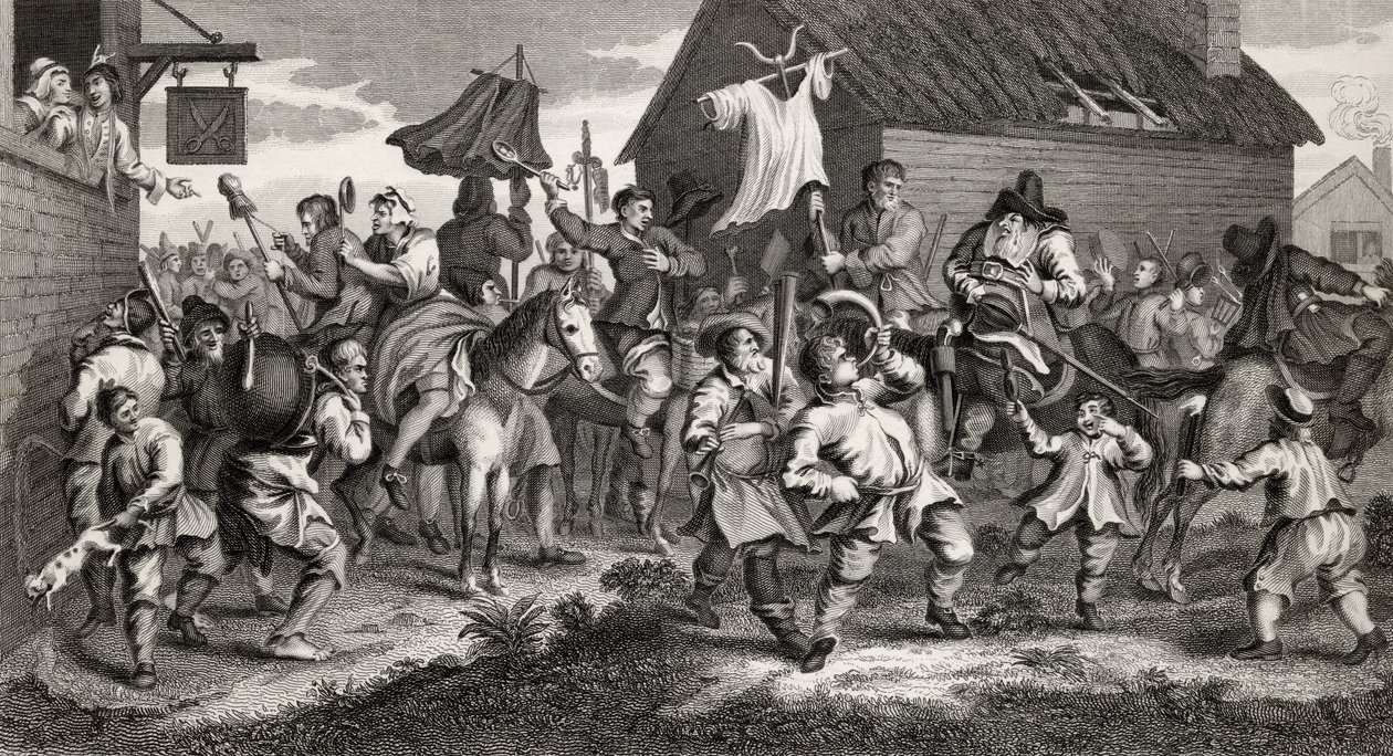 Hudibrasとの出会い、TE Nicholsonによって刻まれたスキミントン、「Hudibras」から、サミュエルバトラー（1612-80）、「The Works of Hogarth」から出版、1833年 作： ウィリアム・ホガース