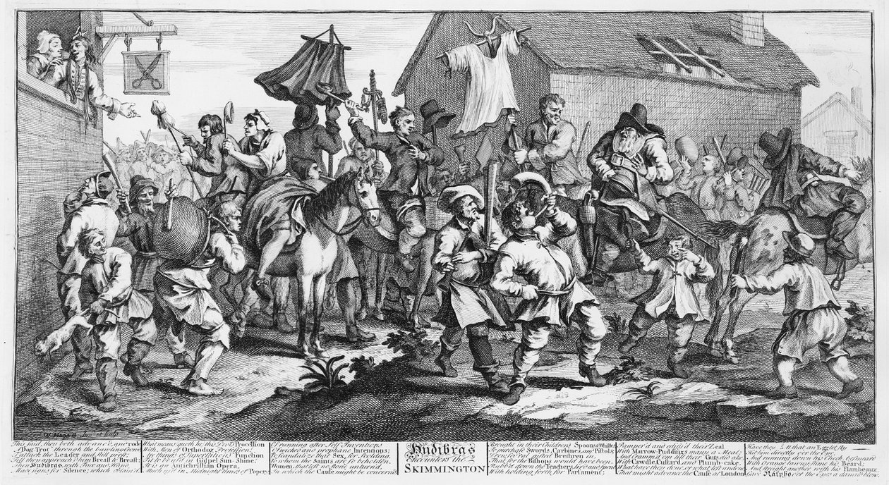 サウエルバトラー作「Hudibras」からのHudibrasとスキミントンの出会い、1726 作： ウィリアム・ホガース