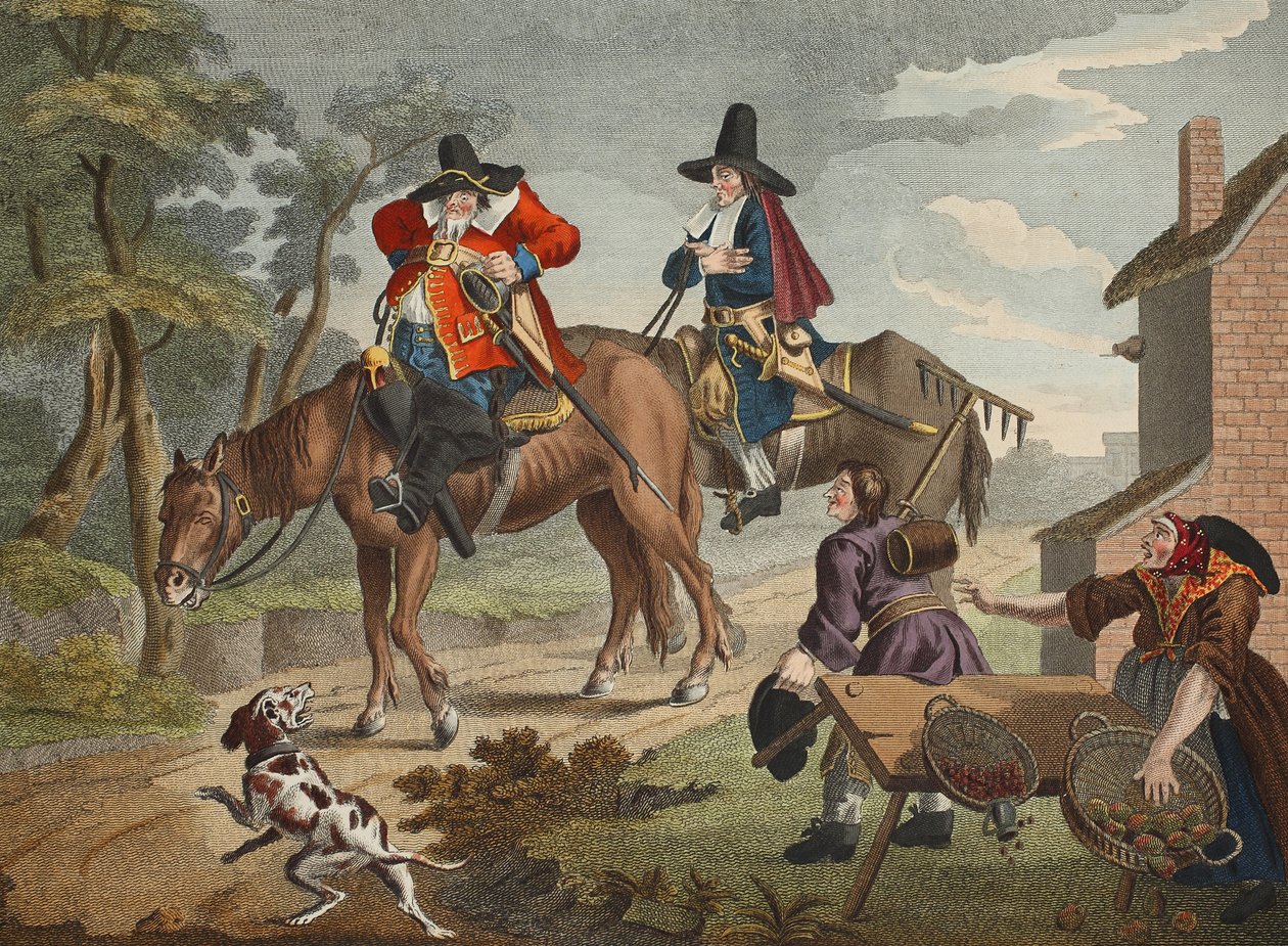 サミュエル・バトラー（1612-80）の「Hudibras」からのHudibras Sallies Forth、「Hogarth Restored：The Whole Works of the有名なWilliam Hogarth、re-engraved by Thomas Cook」、パブ。 1812（手 作： ウィリアム・ホガース