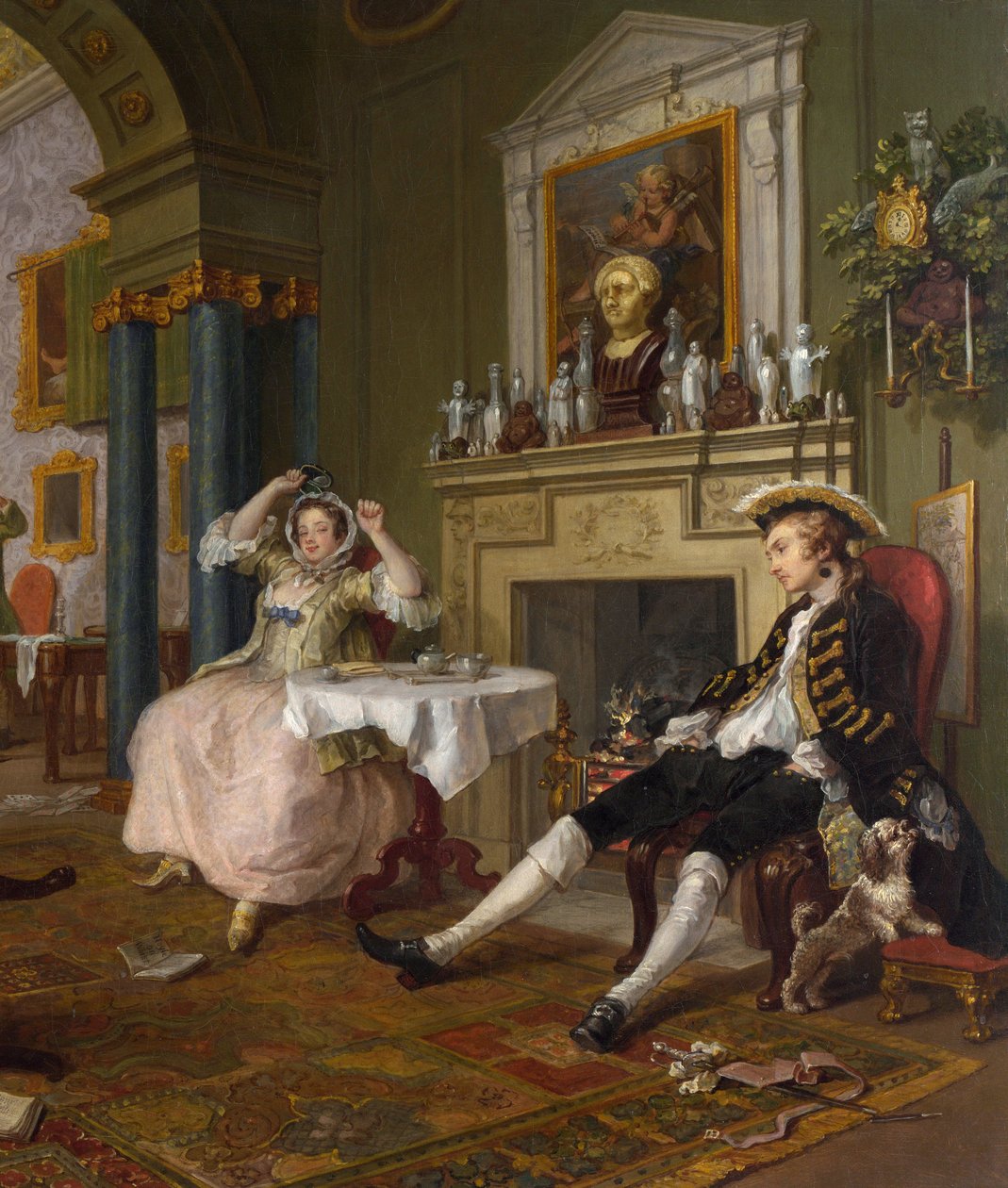 モードの結婚：II-テテアテテ、1743年頃（4395からの詳細） 作： ウィリアム・ホガース