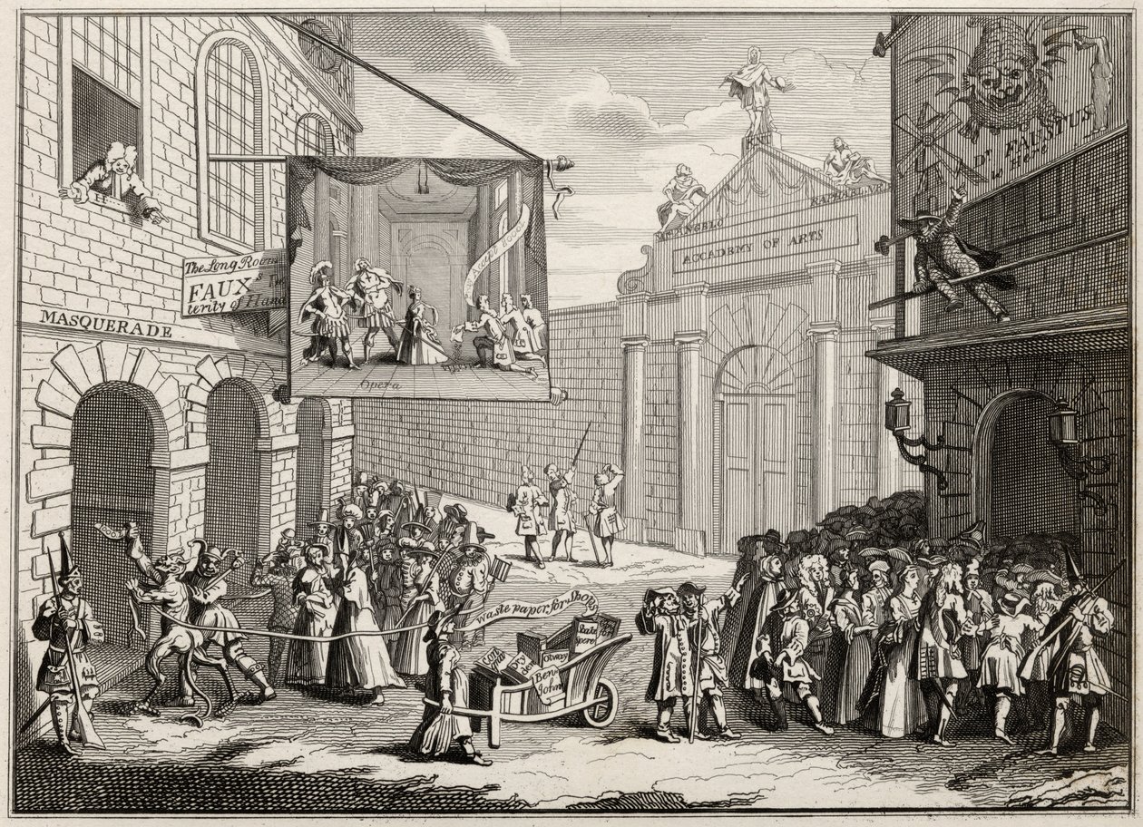 「The Works of Hogarth」のバーリントンゲートの仮面舞踏会とオペラ、1833年発行 作： ウィリアム・ホガース