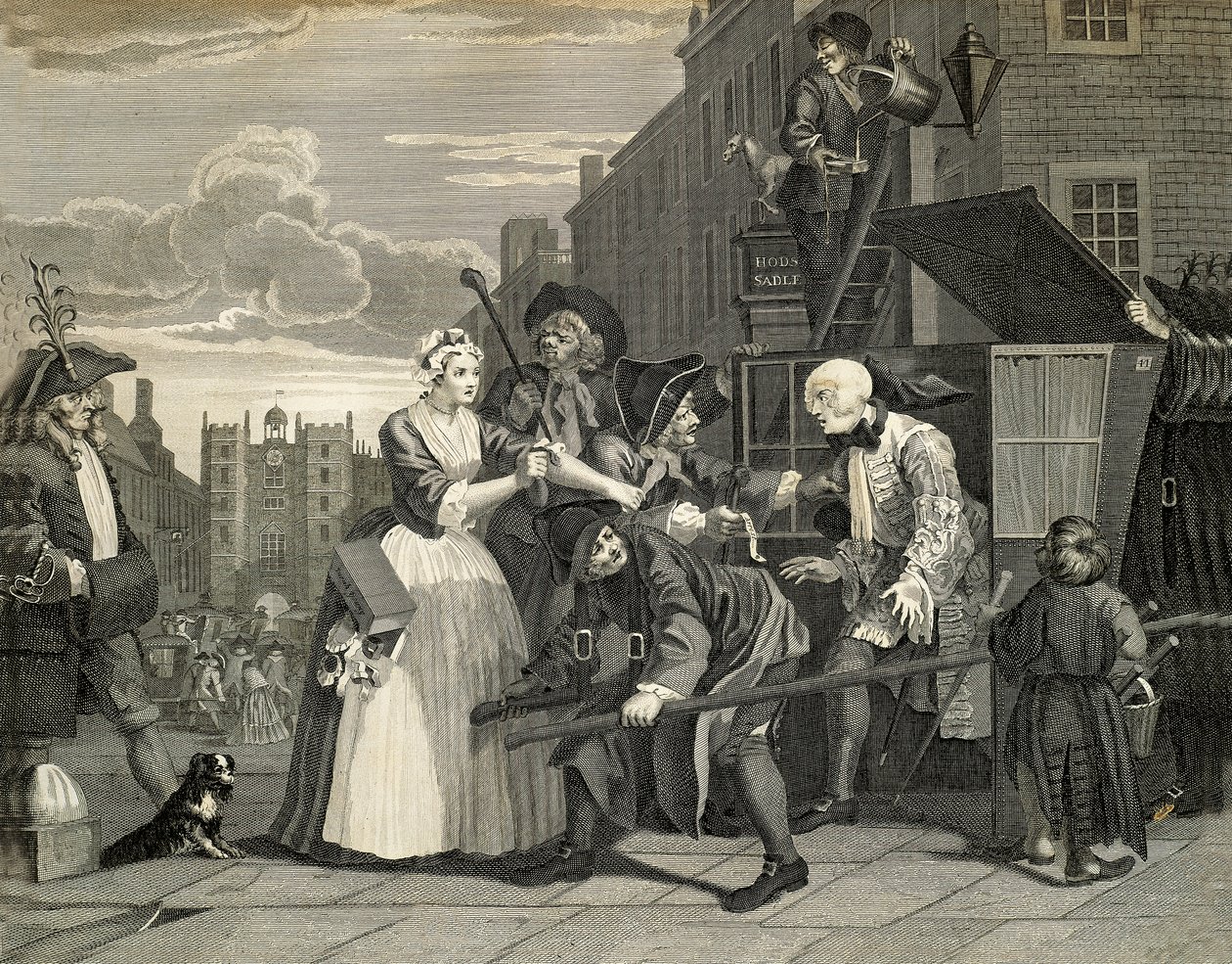 ウィリアム・ホガース（1697-1764）の「ロンドンの街並み」は、イギリスの彫刻作品です。 作： ウィリアム・ホガース