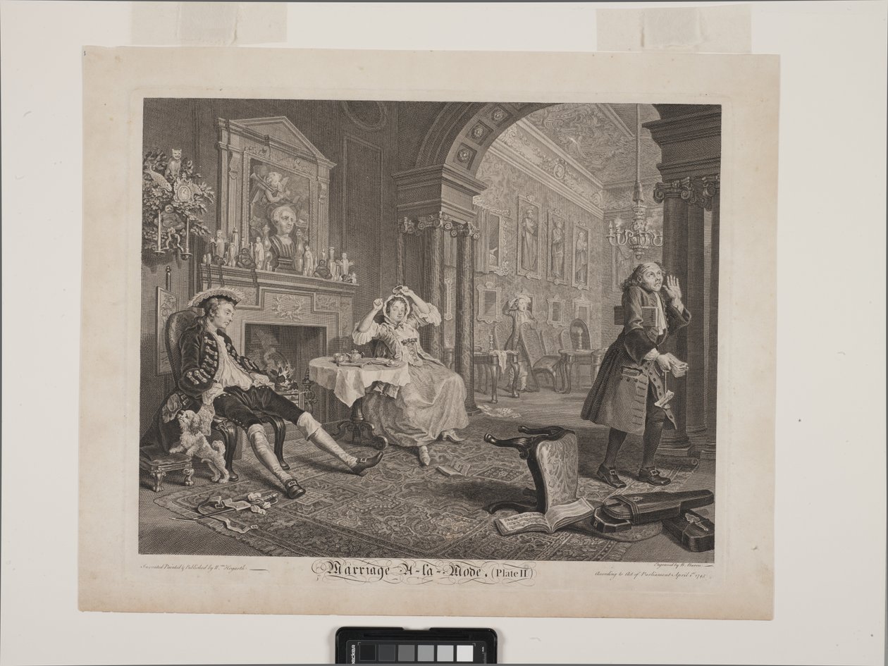 A Cena do Café da Manhã: Casamento À La Mode, Placa 2 (ecching e gravura) 作： ウィリアム・ホガース