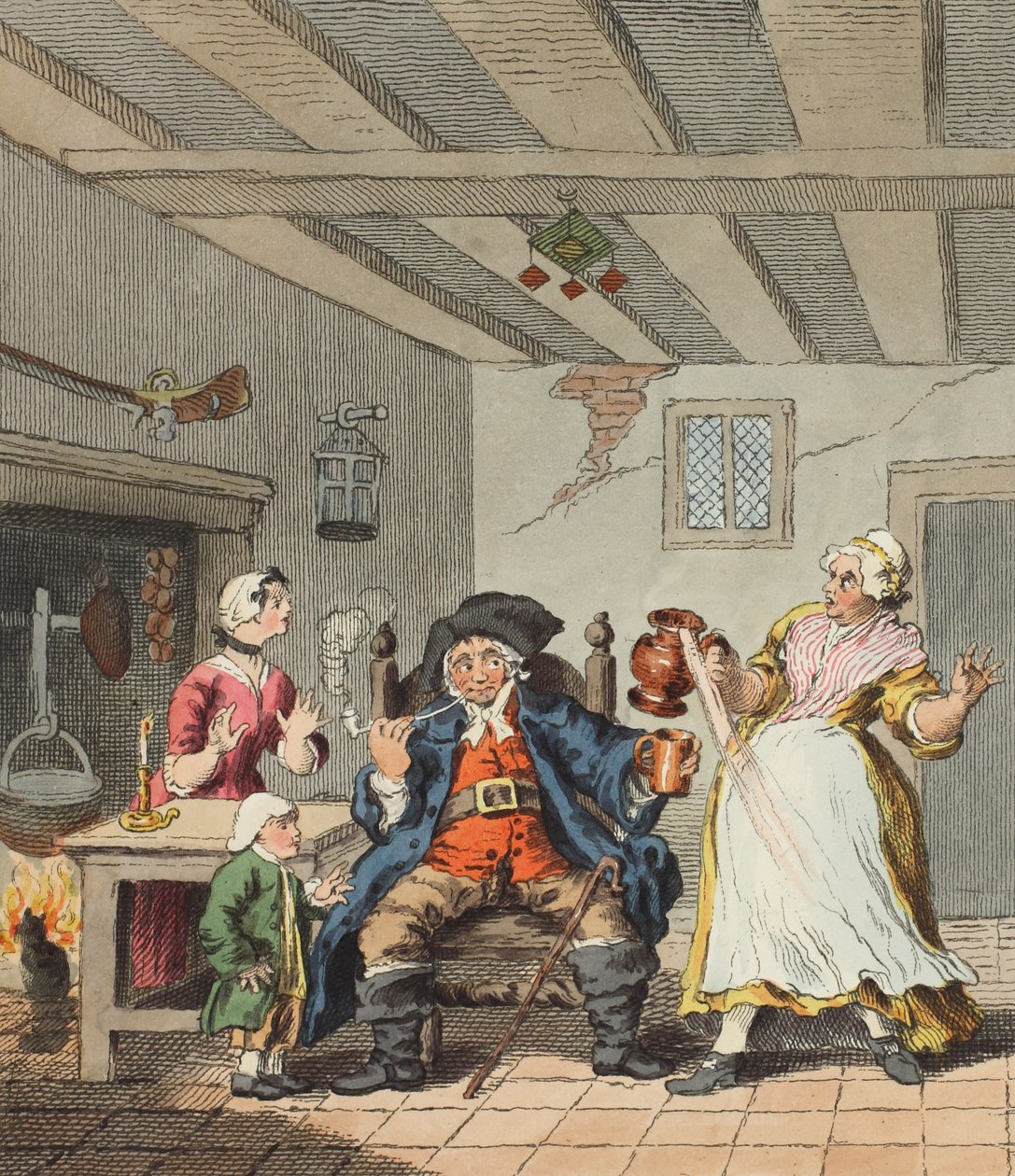 The Farmer&39;s Return、illustration from &39;Hogarth Restored：The Whole Works of the有名なWilliam Hogarth、re-engraved by Thomas Cook&39;、pub 1812（手塗りの彫刻） 作： ウィリアム・ホガース