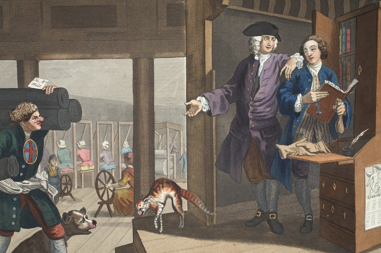 勤勉な「Prentice a Favorite and Entrusted to Master」、plate IV of &39;Industry and Idleness&39;、illustration from &39;Hogarth Restored：The Whole Works of the celebrated William Hogarth、re-engra 作： ウィリアム・ホガース