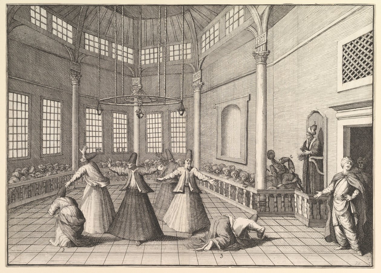モスクの内部、Dervishes Dancing Aubry de La Mottrayesが通り抜ける...、1723-24。 作： ウィリアム・ホガース