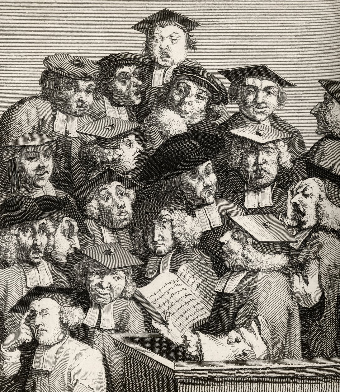 1833年に出版された「The Works of William Hogarth」より「The Lecture」（リトグラフ）。 作： ウィリアム・ホガース