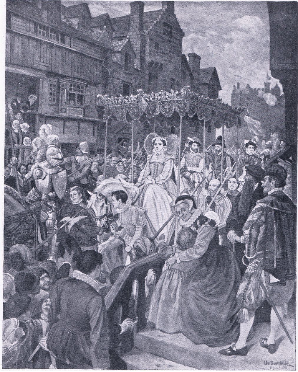 1561年、メアリー女王がエディンバラに入国した時の様子（Cassells History of the British People, published by the Waverley Book Company, c.1950