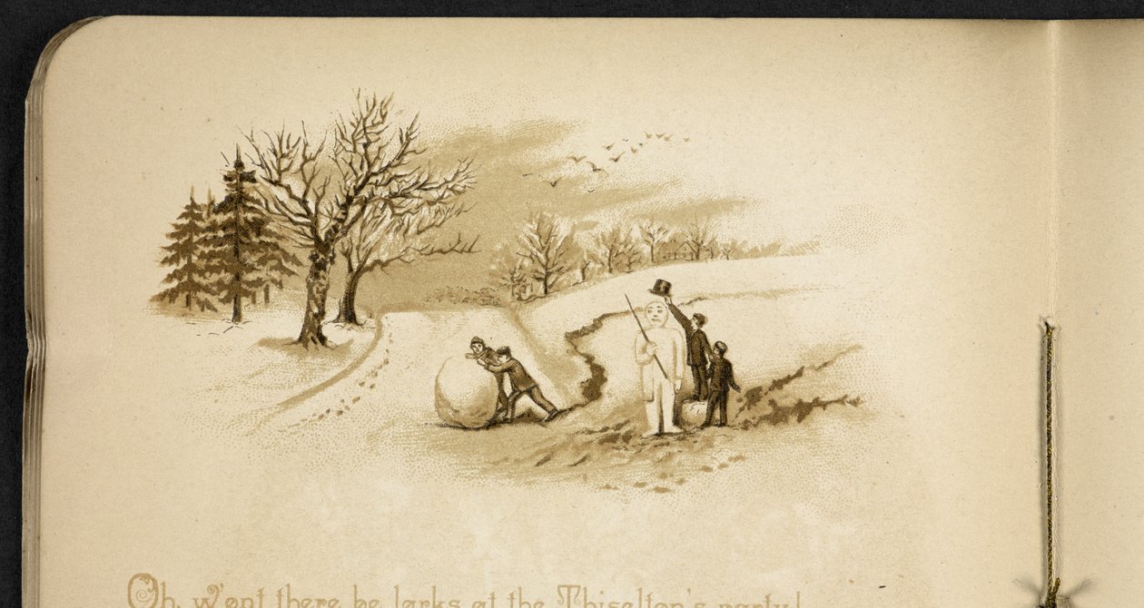 子供と雪だるま。 ホリデー・トレイン: 「Dulce Domum」の曲 ... イラスト W. J. Webb.  フレデリック・ラングブリッジ  ロンドン、1891 作： ウィリアムJ.ウェッブまたはウェッブ