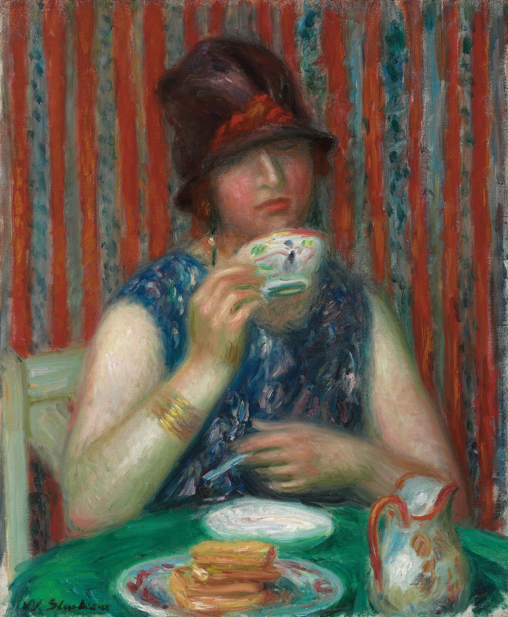 茶碗の少女、1920年頃（キャンバスに油彩） 作： ウィリアム・ジェームス・グラケンズ