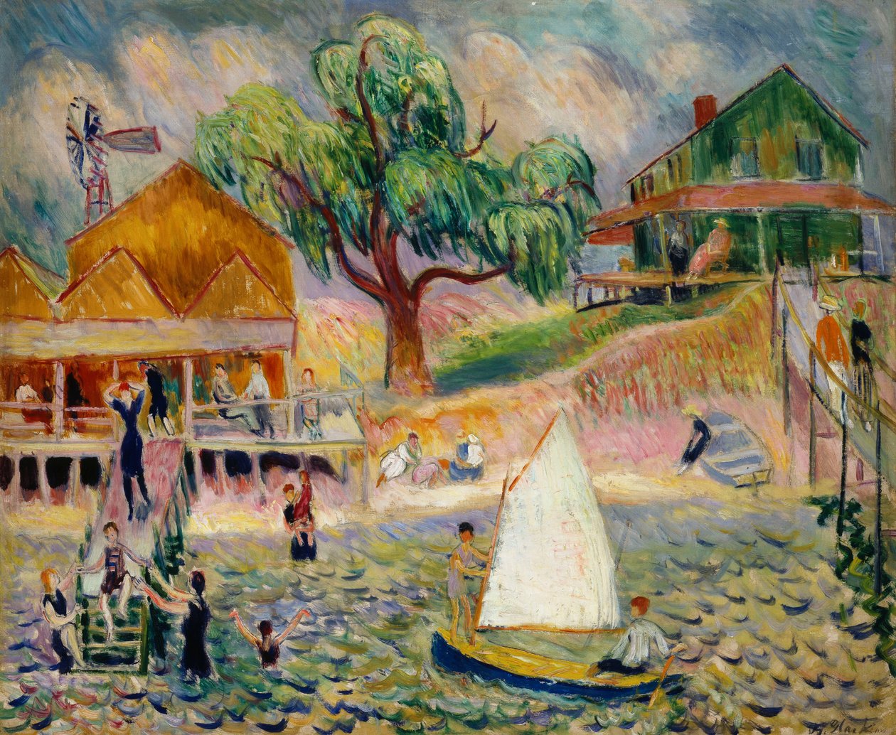 グリーンビーチコテージ、ベルポート、ロングアイランド、c.1911-1916（キャンバスに油彩） 作： ウィリアム・ジェームス・グラケンズ