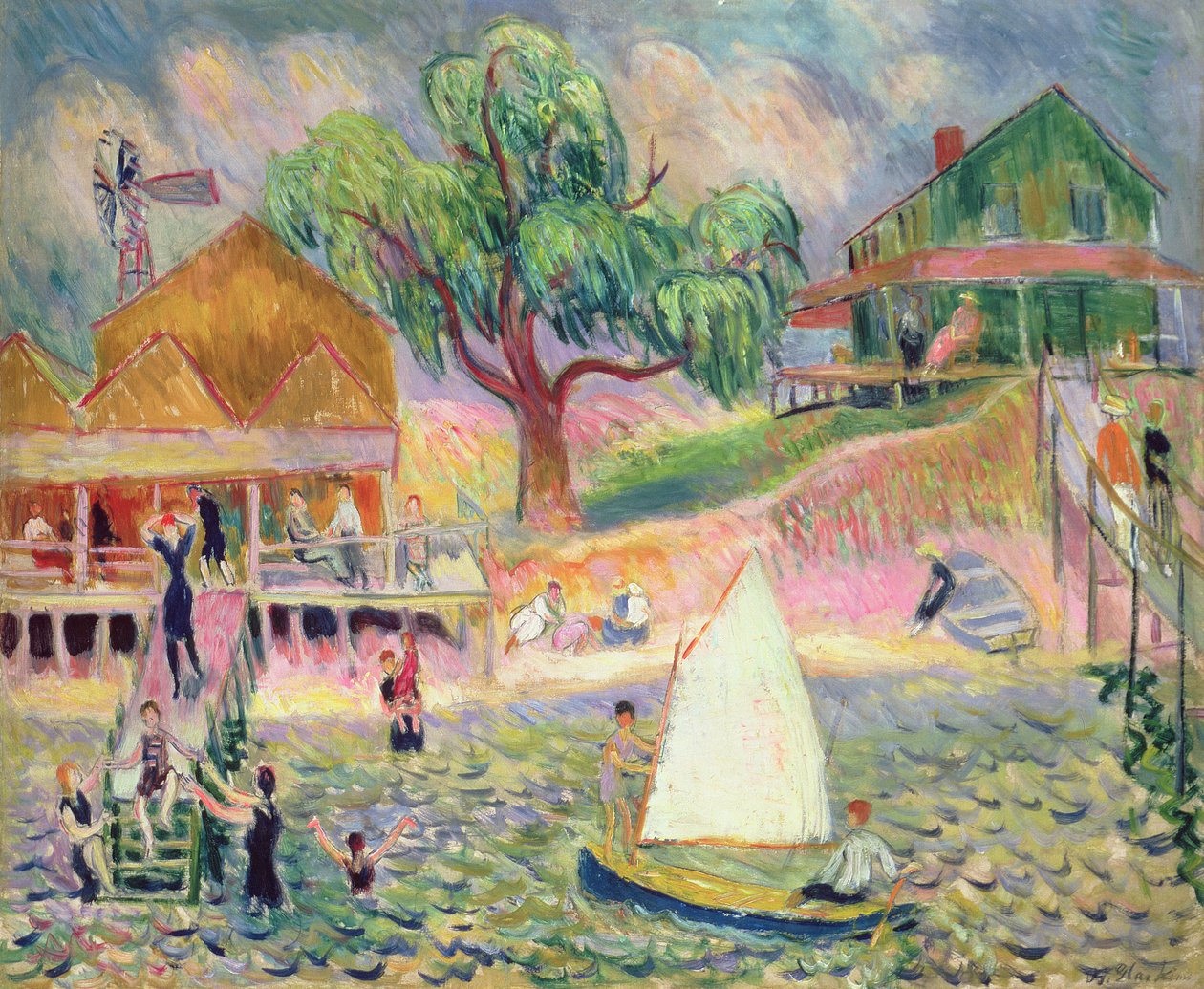 The Green Beach Cottage, Belport, Long Island (oil) 作： ウィリアム・ジェームス・グラケンズ