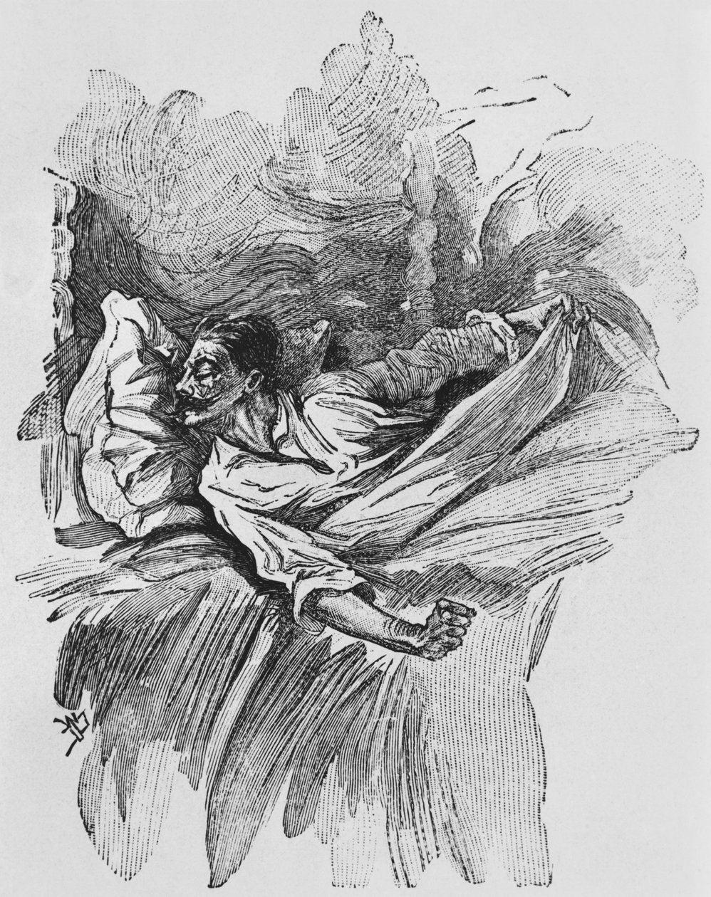 悪夢、ガイ・ド・モーパッサン（1850-93）による「ル・ホーラ」のイラスト、ジョルジュ・ルモワン、パリ、エディションアルビン・ミッシェル、1910年頃（木製彫刻） 作： ウィリアム・ジュリアン・ダマジー