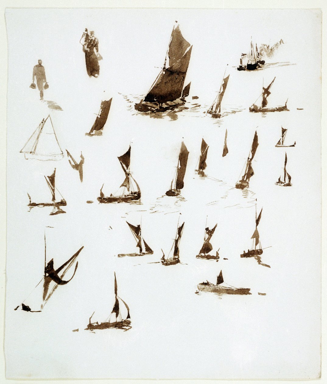 テムズ川の屋形船（イギリス）。ウィリアム・ライオネル・ウィリー（1851-1931）の1890年頃のノートからのガッシュ画。 作： ウィリアムライオネルワイリー
