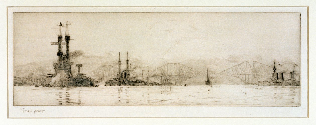 ロサイス沖の米戦艦「ニューヨーク」と「テキサス」、1918年頃（エッチング、黒鉛タッチ） 作： ウィリアムライオネルワイリー