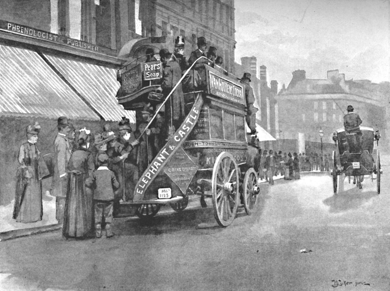 新しい橋市場-バスのための闘争、1891年 作： ウィリアム・ルーカー