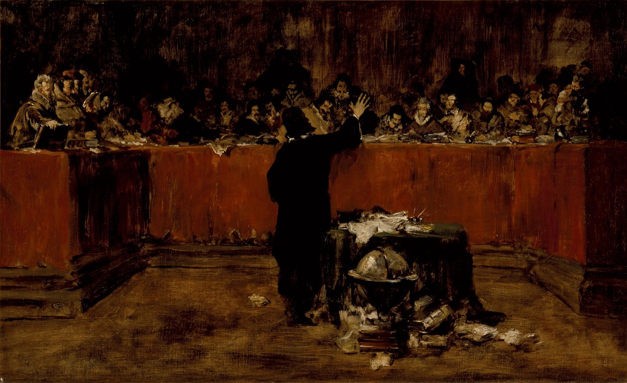 絵画のための習作 - サラマンカ評議会の前のコロンブス（B）（スペイン評議会の前のクリストファー・コロンブス） 作： ウィリアム・メリット・チェイス