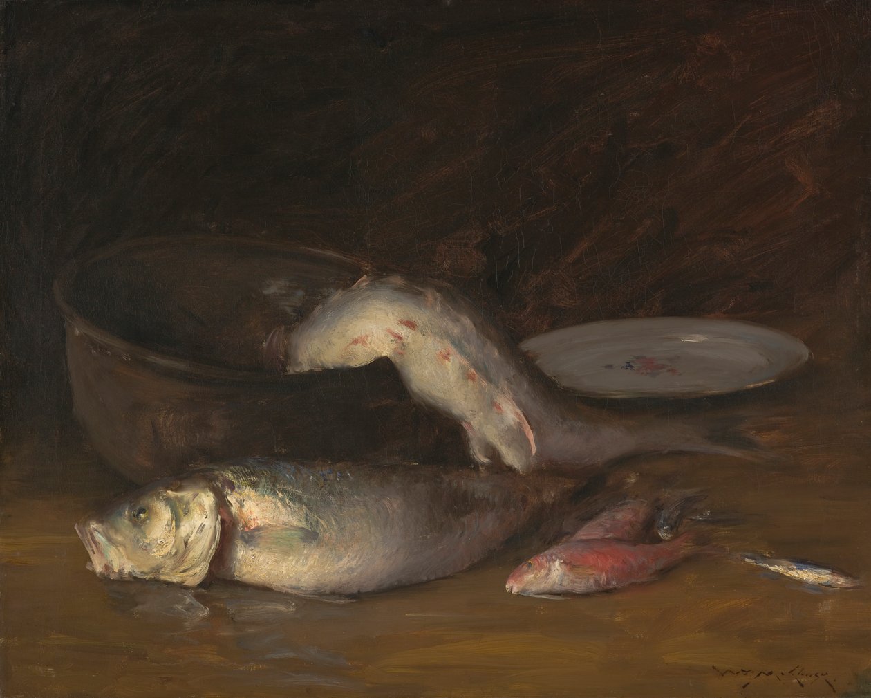 魚のある静物、1910年頃（キャンバスに油彩） 作： ウィリアム・メリット・チェイス